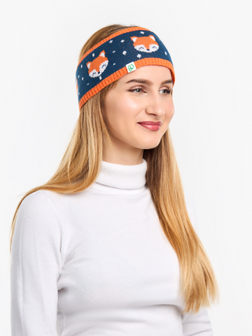 Eredeti és szokatlan ajándékot keres? a megajándékozottat garantáltan meglepi Vidám női kötött fejpánt Rókák és hópelyhek