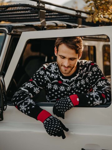 Kiárusítás Vidám kötött kesztyű Fekete-fehér karácsony