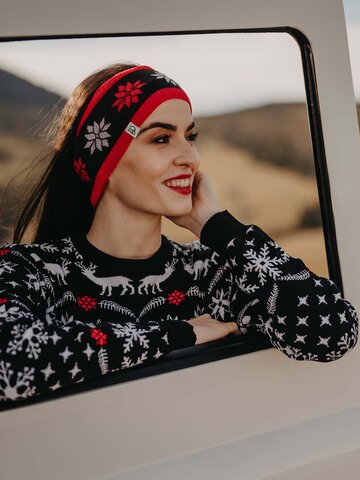 Foto Vidám női kötött fejpánt Fekete-fehér karácsony