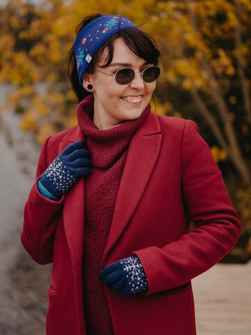 Tip na darček Veselá dámska pletená čelenka Zimná nálada