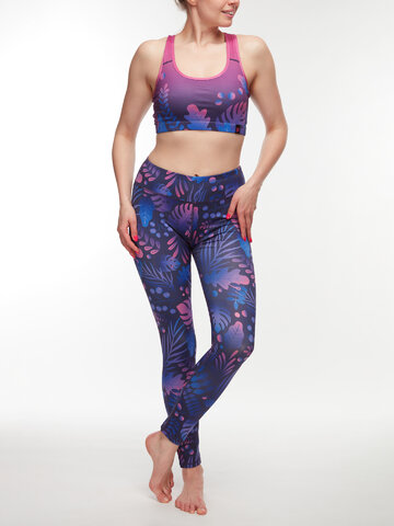 Kedvezmény Vidám fitnesz leggings Lila levelek