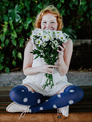 Gift idea Over the Knee Socks White Daisies