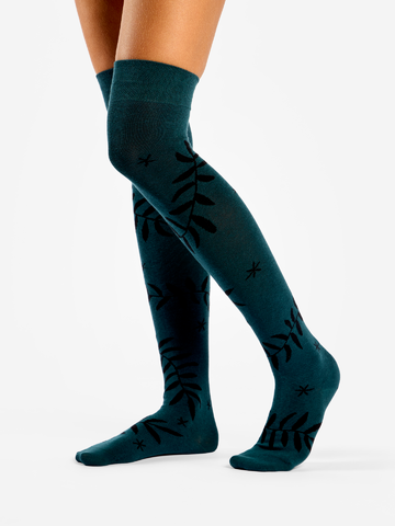 Výnimočný darček od Dedoles Весели чорапи над коляното Черни листа