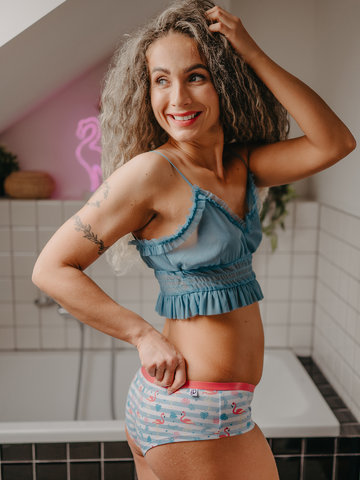 Tip na darček Veselé dámske hipster nohavičky Zamilované plameniaky