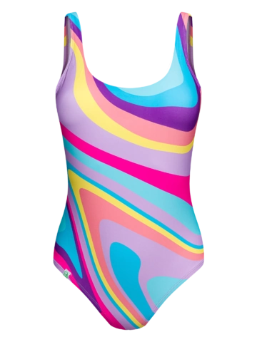 Hľadáte originálny a nezvyčajný darček? Obdarovaného zaručene prekvapí Veselé dámske celé plavky Farebné vlny