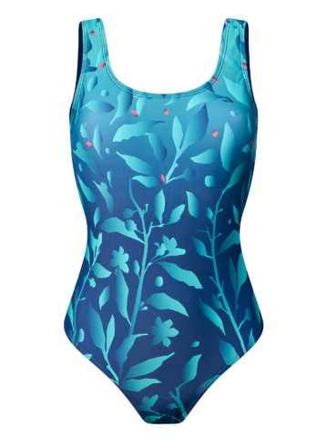 Eredeti ajándék a Dedolestől Vidám egyrészes női fürdőruha Türkiz virágok