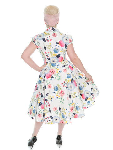Hľadáte originálny a nezvyčajný darček? Obdarovaného zaručene prekvapí Biele retro pin up šaty Kvitnúca záhrada