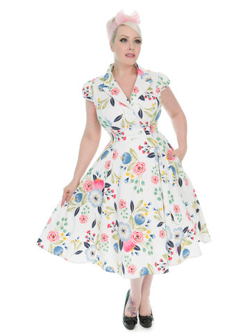 Výpredaj Biele retro pin up šaty Kvitnúca záhrada