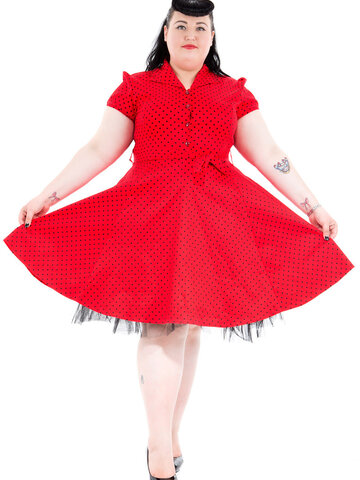 Eredeti ajándék a Dedolestől Piros pöttyös retro pin up ruha
