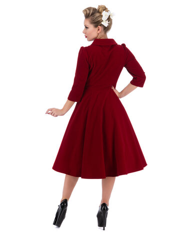 Kedvezmény Vörös bársony retro pin up ruha újjakkal