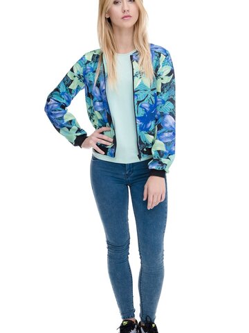 Lifestyle foto Дамско Бомбър Яке Синьозелени цветия