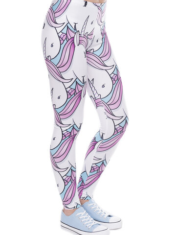 Zľava Dámske elastické legíny Biele jednorožce