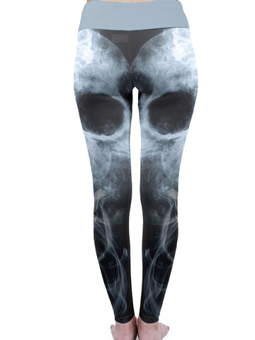 Wyprzedaż Damskie elastyczne legginsy z wysokim pasem Dymowe czaszki