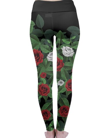 Tip na darček Dámske elastické legíny s vysokým pásom Maľované ruže