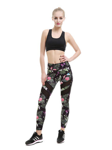 Pre dokonalý a originálny outfit Дамски мрежест спортен клин Тропически цветя