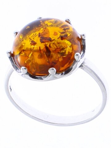 für ein vollkommenes und originelles Outfit Silberner Ring mit Bernstein Krone