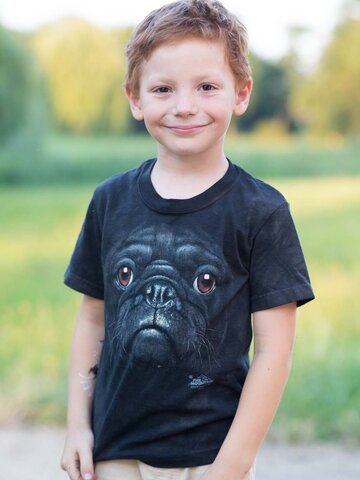 Hľadáte originálny a nezvyčajný darček? Obdarovaného zaručene prekvapí Tričko Tvár čierneho mopslíka – detské