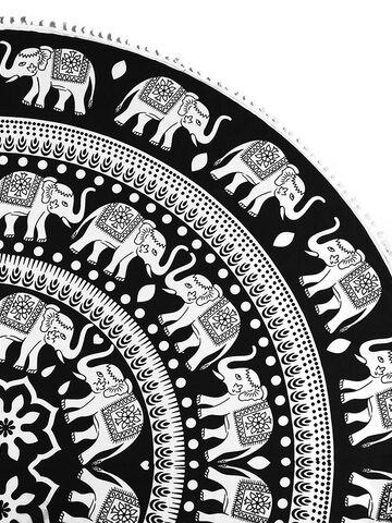 Výprodej Kulatá plážová deka Přírodní mandala černobíláxxx