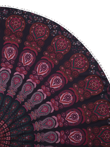 Výprodej Kulatá plážová deka Hippie bílý pom pom