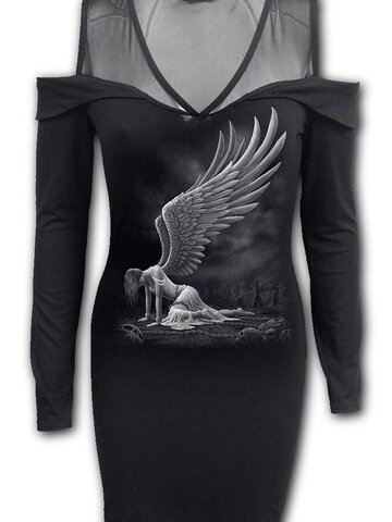 Rabatt Minikleid mit enthüllten Schultern Fall des Engels