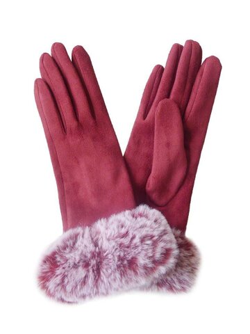 Zľava Červené semišové rukavice s kožušinkou