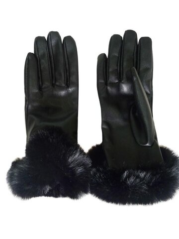 Tip na darček Čierne rukavice z PU kože s čiernou kožušinkou