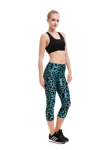 Obrázok produktu Dámske športové capri legíny Smaragdový leopard