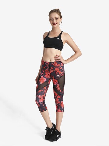 Kedvezmény Női sportos capri leggings hálós résszel Űr részek Piros virágok