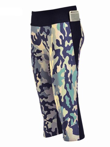 Rabatt Damen Sport Capri Leggings Grüne Tarnkleidung