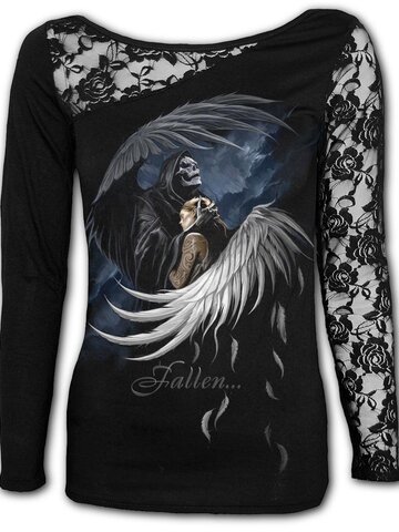 Výpredaj Dámske tričko s čipkovaným rukávom Padlý ochranca