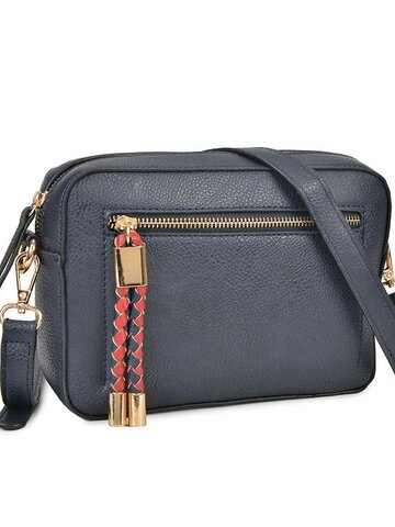 Zľava Modrá kabelka s predným zipsom