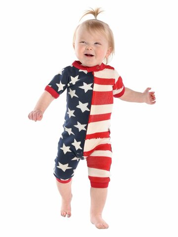 Hľadáte originálny a nezvyčajný darček? Obdarovaného zaručene prekvapí Overal pre batoľa s krátkym rukávom Vlajka USA