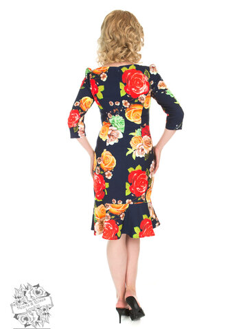 Výpredaj Retro pin up šaty s rukávom Farebné ruže