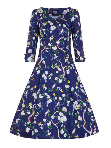 Vintage Pin Up Kleid mit Ärmel Verwunschener Garten | Dedoles