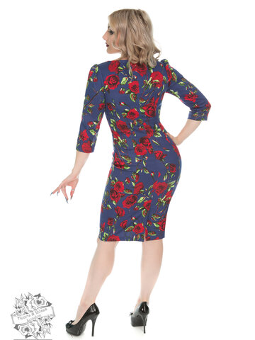 Výnimočný darček od Dedoles Retro puzdrové šaty s rukávom Ruže