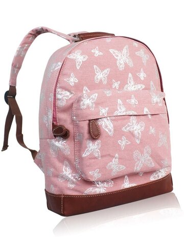 Sleva Růžový batoh s jednou kapsou Stříbrní motýli