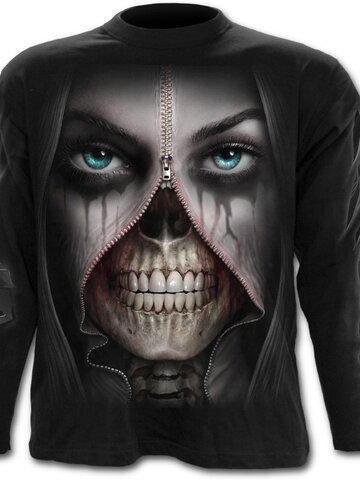 Foto Langarm T-Shirt Reißverschluss auf dem Gesicht 