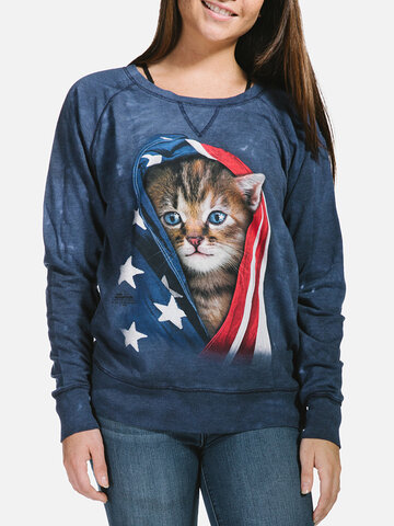 Lifestyle foto Dámska modrá mikina Americká mačka Kitty