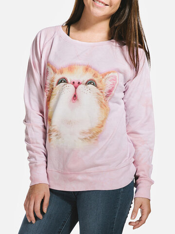 Rabatt Damen Sweatshirt Rosa Fuchsrotes Kätzchen 