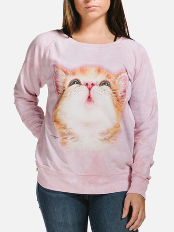 für ein vollkommenes und originelles Outfit Damen Sweatshirt Rosa Fuchsrotes Kätzchen 