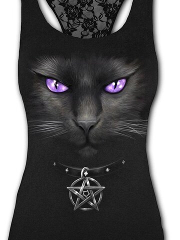 Pre dokonalý a originálny outfit 
 Damski podkoszulek z koronką Magiczny kot