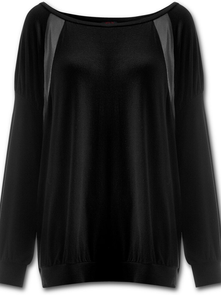 Tip na darček Čierne dámske padavé tričko s imitáciou kože