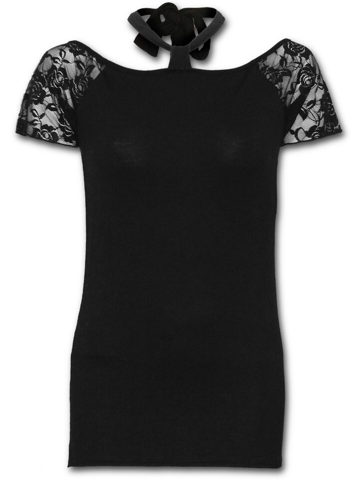 Lifestyle foto Černé dámské tričko s krajkou a potahem