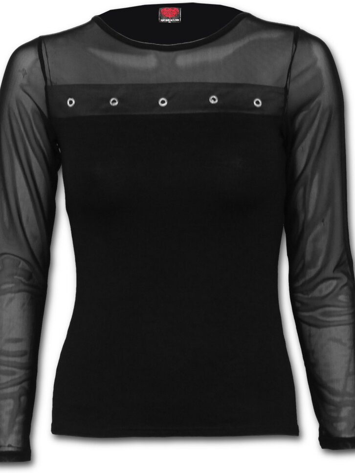Frauen T-Shirt Langarm mit transparenten Ärmeln Schwarz | Dedoles