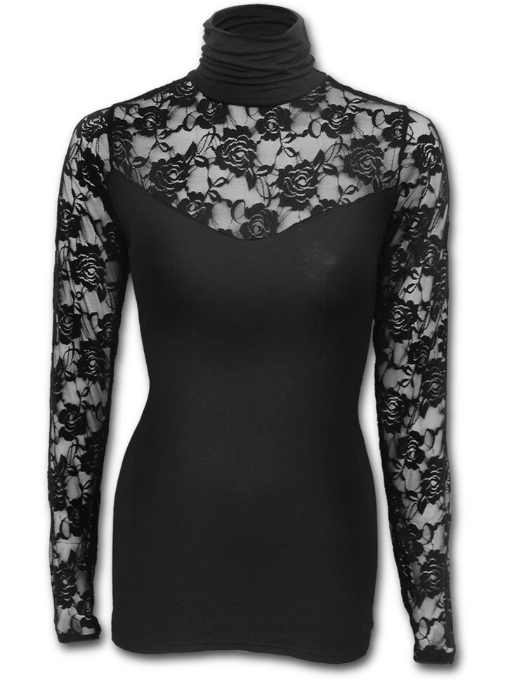 Zľava Čierny dámsky rolák s dlhým čipkovaným rukávom