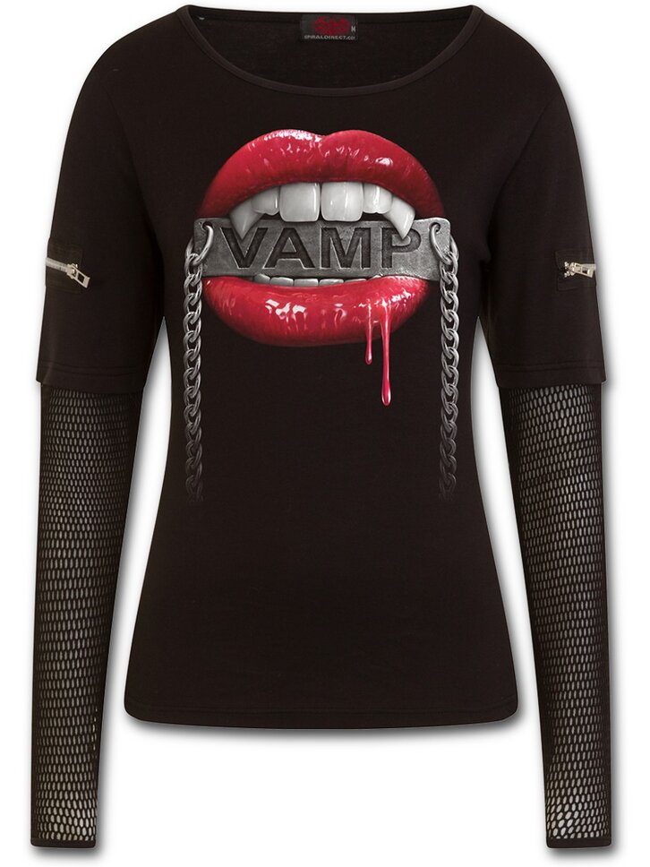 Foto Dámské triko se síťovaným rukávem a zipovou aplikací Vamp