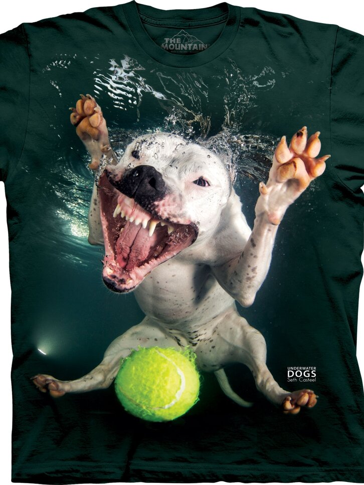 Tricou pentru adulţi Câine jucăuş sub apă pitbull – verde închis | Dedoles