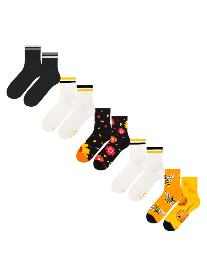 Obrázok produktu Set di 5 paia di calzini a metà polpaccio – Api e fiori