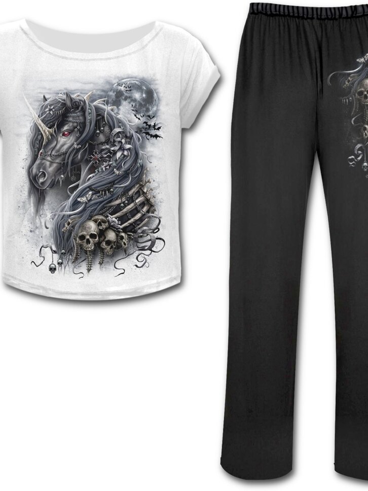 Hľadáte originálny a nezvyčajný darček? Obdarovaného zaručene prekvapí Dámsky pyžamový set Temný jednorožec 