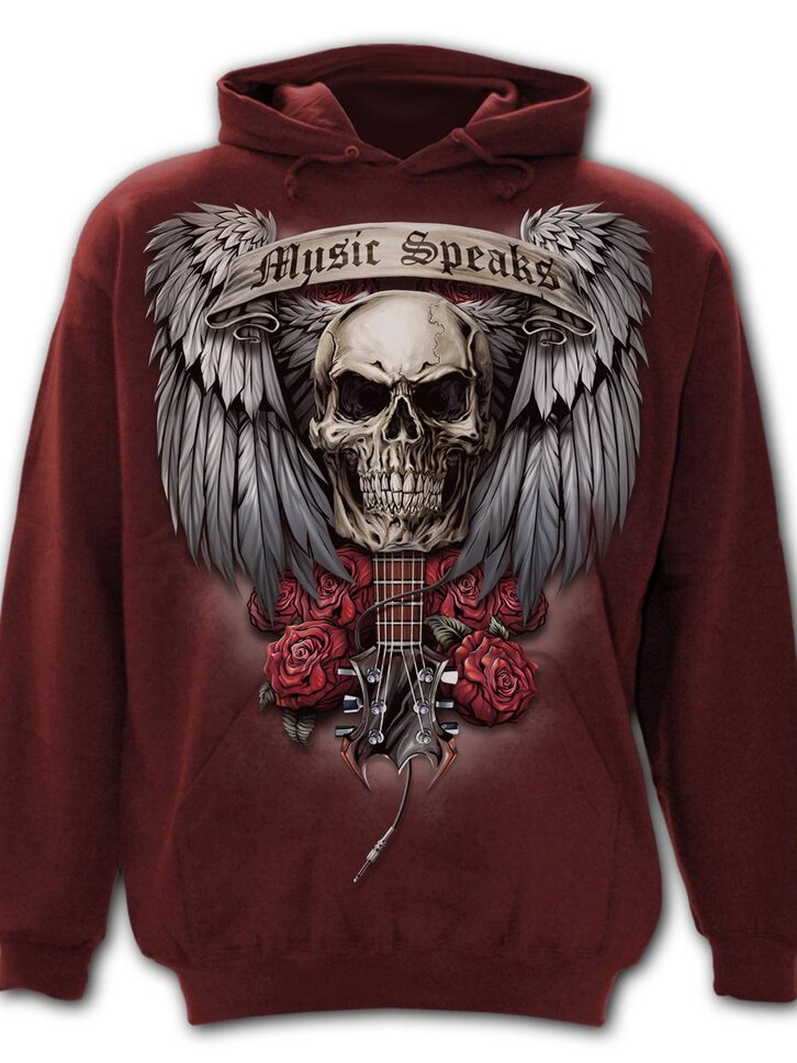 Hľadáte originálny a nezvyčajný darček? Obdarovaného zaručene prekvapí Bordová mikina s kapucňou Krídla lebky